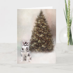 Julkort för valpen siberian husky helgkort