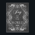 Julkort från Chalkboard Joy till världen Helg Vykort<br><div class="desc">Vintage-chalkboard-julkort "Joy to the World" med elegant,  festlig utformning av gräns och små,  söta detrar på baksidan. Välkomna din familj och dina kära med det här helgdag-kortet under julsäsongen. Matchning av frimärke finns också i min butik.</div>