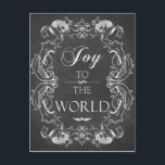 Julkort från Chalkboard Joy till världen Helg Vykort<br><div class="desc">Vintage-chalkboard-julkort "Joy to the World" med elegant,  festlig utformning av gräns och små,  söta detrar på baksidan. Välkomna din familj och dina kära med det här helgdag-kortet under julsäsongen. Matchning av frimärke finns också i min butik.</div>