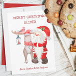 Julkort från Santa & Helpers Editable Kids<br><div class="desc">Julkort från tomten - personlig med ditt barns namn. Hela ordalydelsen är redigerbar och lyder för närvarande "god jul [namn] ...  kärlek Santa och hans medhjälpare". Vattenfärgsdesignen har Santa,  en renare och kardinal.</div>