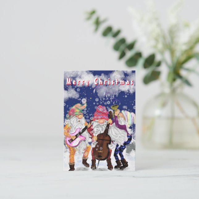 Julkort Glada Tomtar Musikband Anteckningskort (Stående Fram)