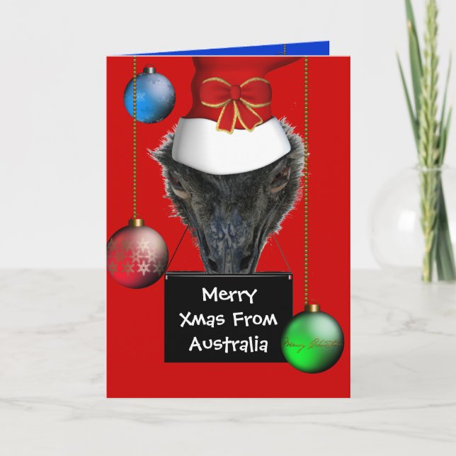 Julkort God Jul Från Australien Emu Hatt Helgkort (Framsida)