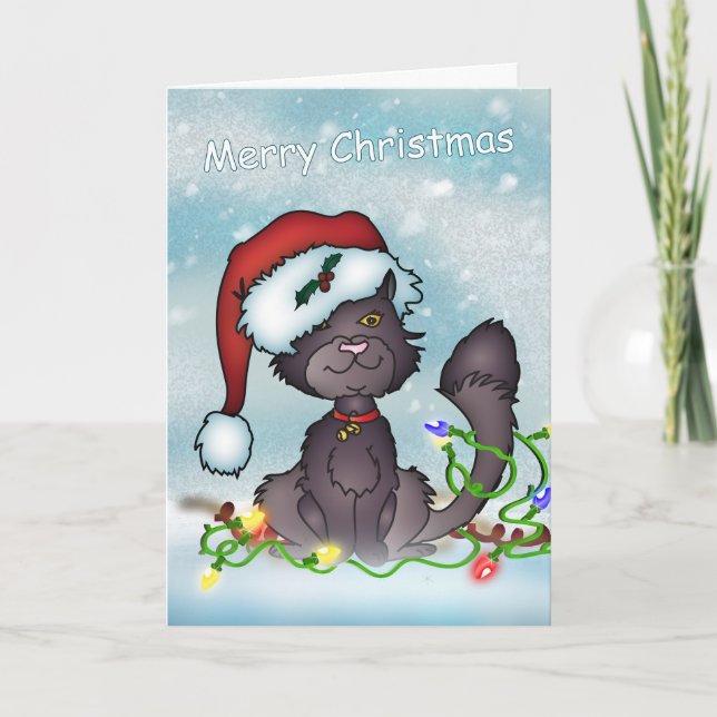 Julkort - God jul Grått Cat Helgkort (Framsida)