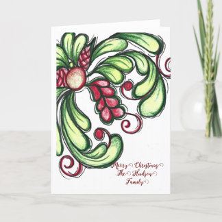 Julkort, Hand plockade blomstrande, Färg-blyertspe Helgkort