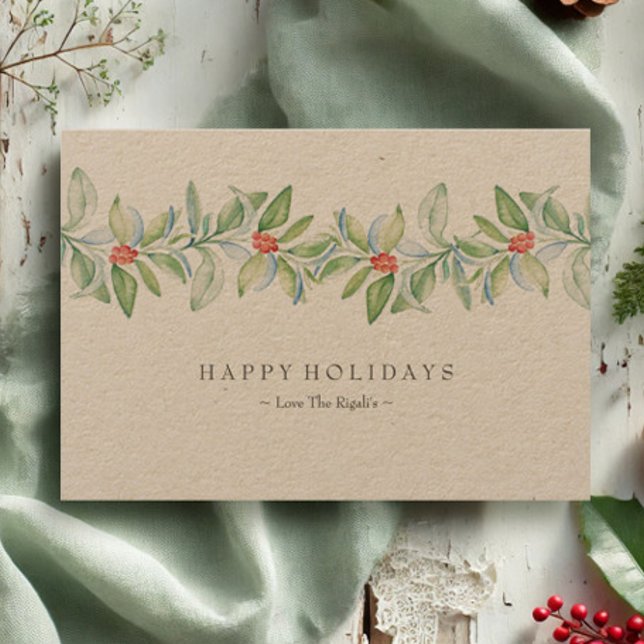 Julkort, Helgdag-kort, Rustic (Christmas cards watercolor botanical art by Victoria Grigaliunas of VG Invites)