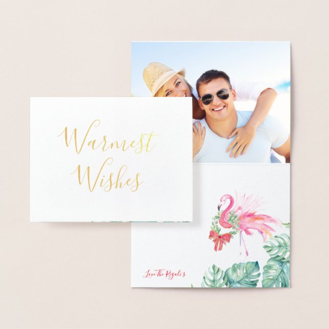 Julkort, Helgdag Watercolor Rosa Flamingo Folierat Kort (Display)