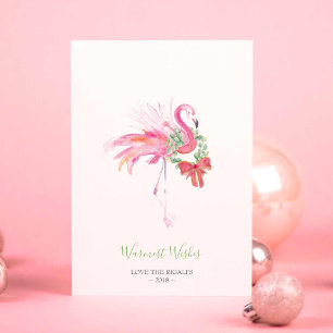 Julkort, Helgdag Watercolor Rosa Flamingo Julkort