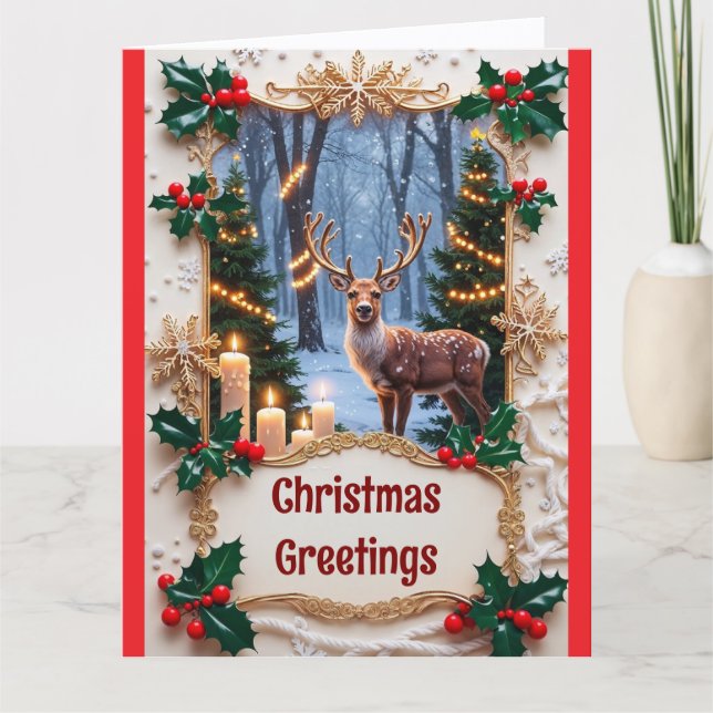 Julkort Hjort och julbelysning Kort (Framsida)