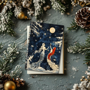 Julkort i Blå Vintage Stil med Havfrur