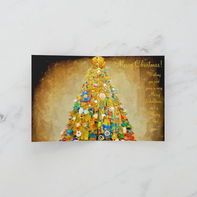 Julkort i guld och grönt i Gustav Klimts stil Kort (Inuti)