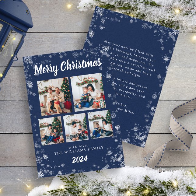 Julkort i marinblå snöflinga tema (Navy Blue Snow Flake Holiday Card
)