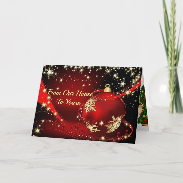 Julkort i Red Family Photo Your Text Helgkort (Framsida)