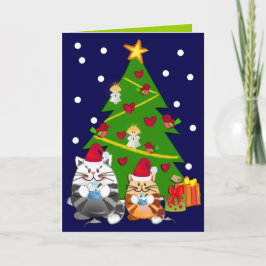 Julkort i Tecknad med träd och katt Helgkort