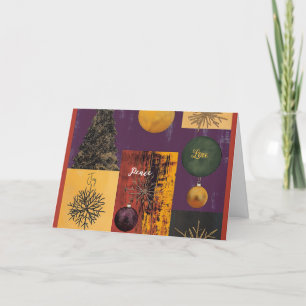 Julkort - Joy, Peace och Kärlek Patchwork Helgkort