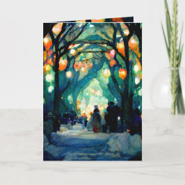 Julkort julgransfirande färggliga ljus kort