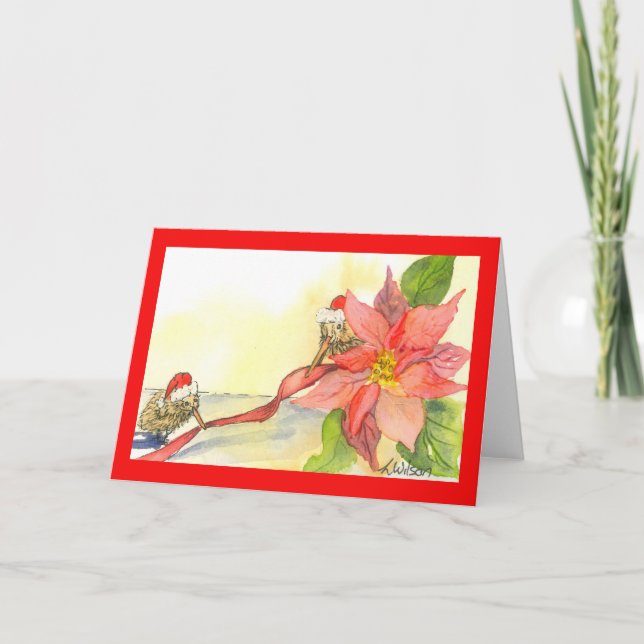 Julkort Kiwi och Poinsettia med Ribbon Helgkort (Framsida)