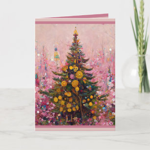 Julkort Klimt stil droll humor rosa träd Kort