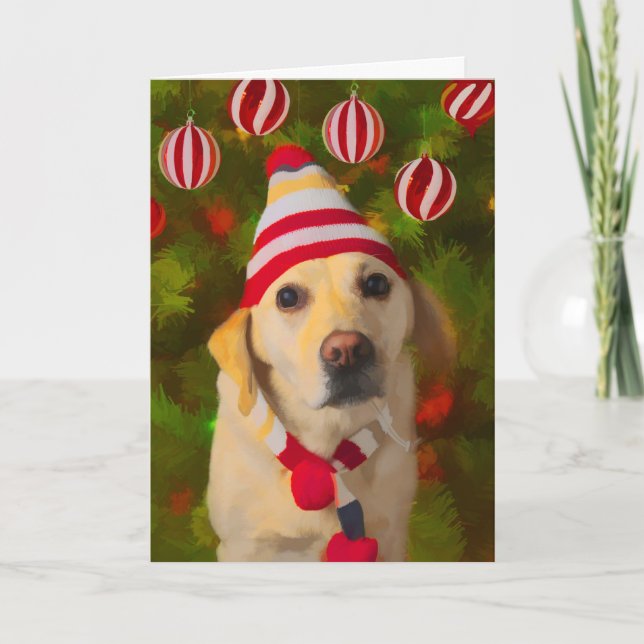 Julkort (Labrador-kort), hund i sticka Helgkort (Framsida)