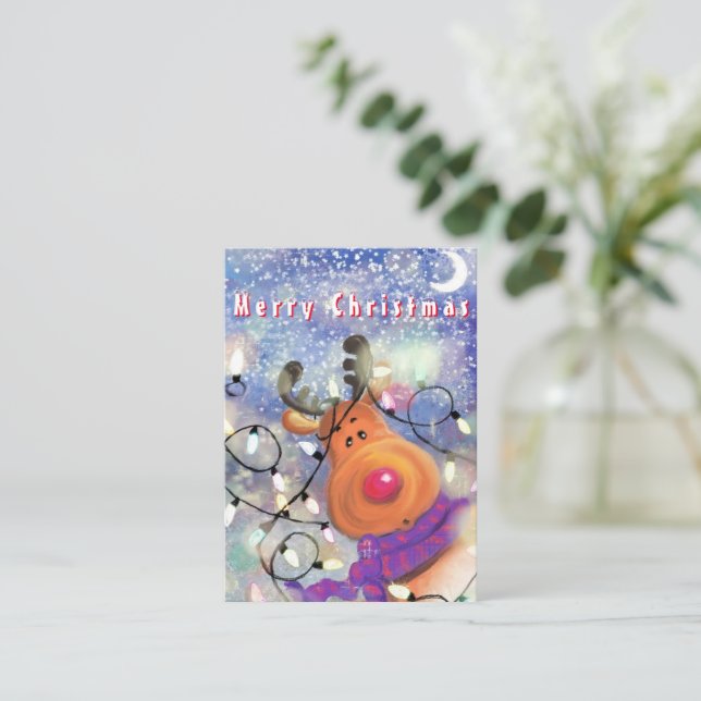Julkort Lycklig Reindeer Anteckningskort (Stående Fram)