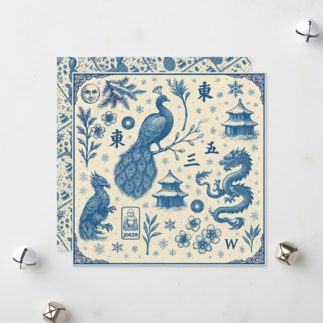 Julkort - Mahjong Toile - Platt Tvåsidig (Fram/Back In Situ)