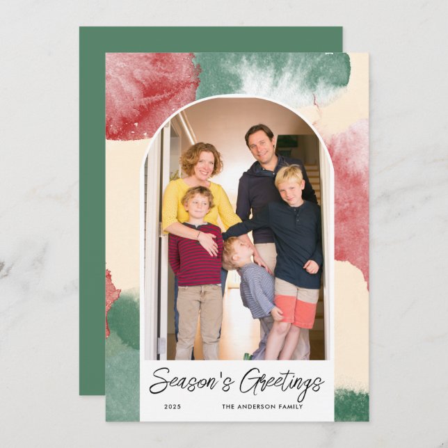 Julkort med abstrakt akvarell och valvformad foto (Fram/baksida)