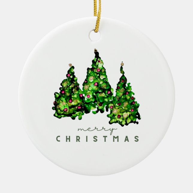 Julkort med alkoholbläckdesign julgran julgransprydnad keramik (Framsidan)