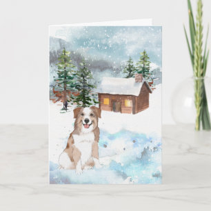 Julkort med australian shepherd (röd) kort