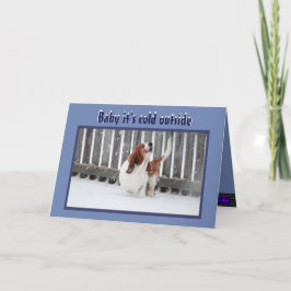 Julkort med Basset i Snö & Fireplace & Träd Helgkort