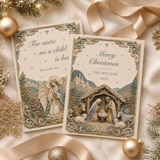 Julkort med bibelvers och julkrubba inbjudningar (Bible Verse Nativity Scene Merry Christmas Card)