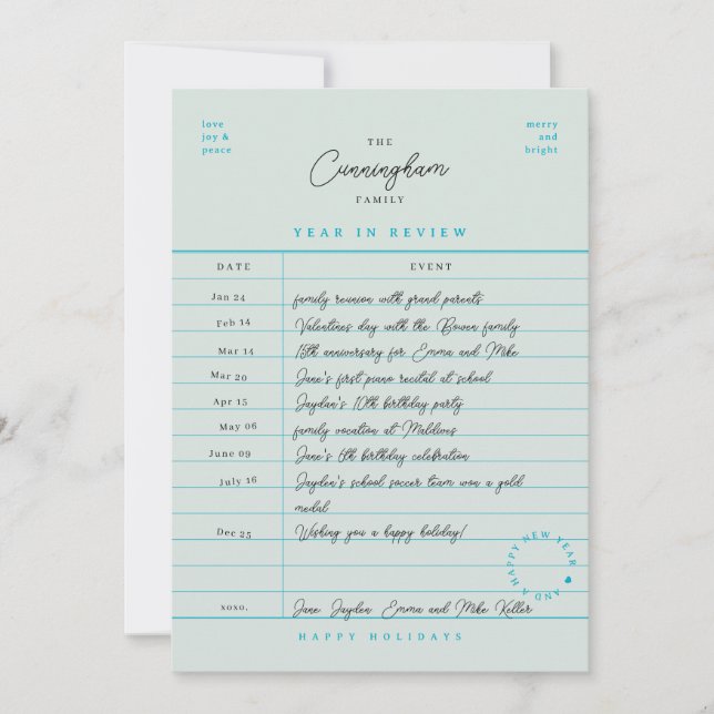 Julkort med bibliotekskortdesign och årets sammanf (Framsida)