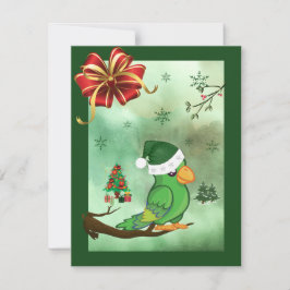 Julkort med Bird Wearing a Santa Hat