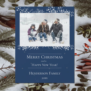 Julkort med blå julstjärnor Holiday Photo Card