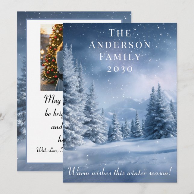 Julkort med blå vinterlandskap tema (Fram/baksida)
