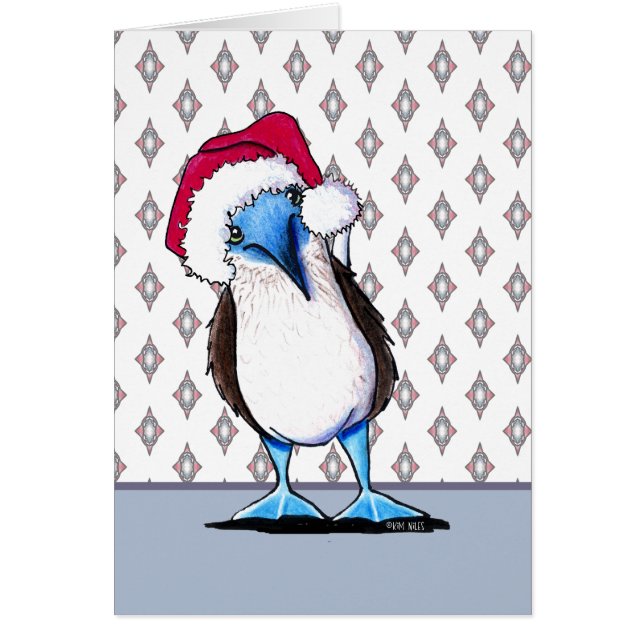 Julkort med blåfotad fågel hälsningskort (Framsidan)