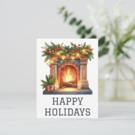 Julkort med brinnande öppen spis