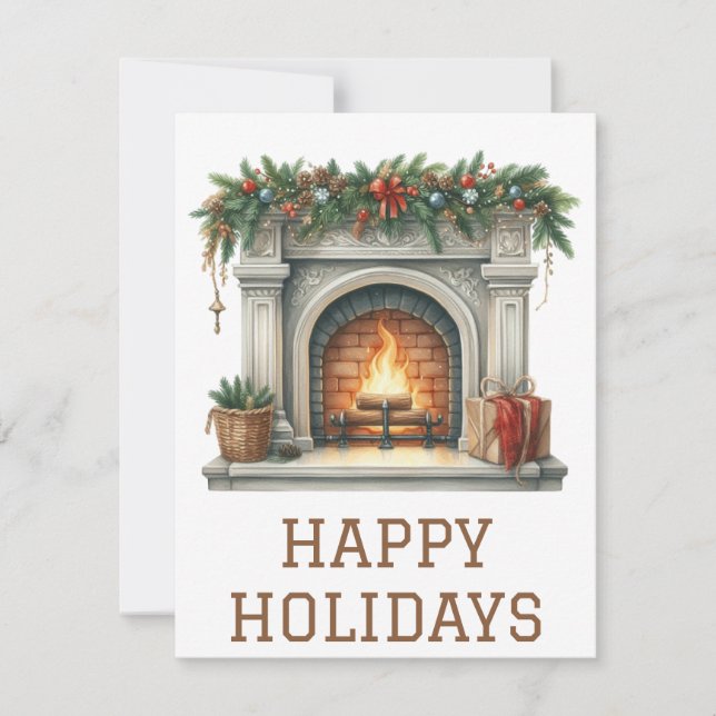 Julkort med brinnande öppen spis (Framsida)