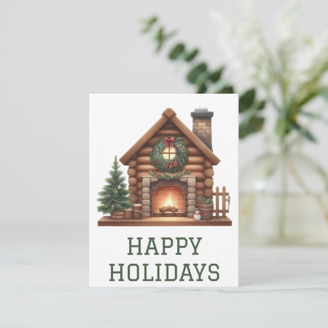 Julkort med brinnande öppen spis (Stående Fram)