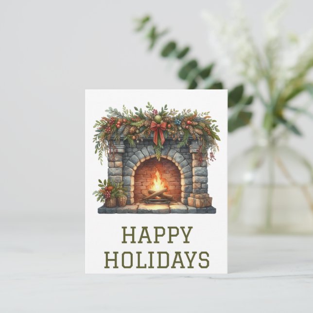 Julkort med brinnande öppen spis (Stående Fram)