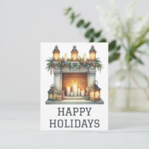 Julkort med brinnande öppen spis