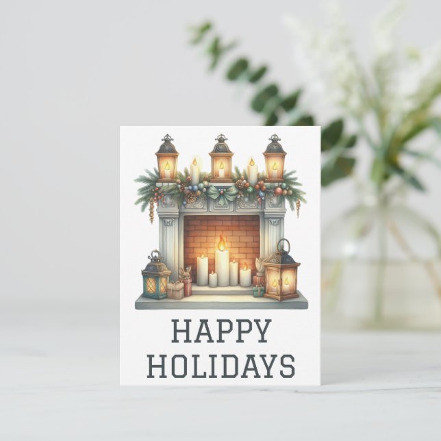 Julkort med brinnande öppen spis (Stående Fram)