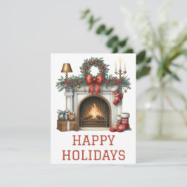 Julkort med brinnande öppen spis