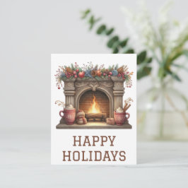 Julkort med brinnande öppen spis