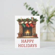 Julkort med brinnande öppen spis