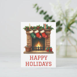 Julkort med brinnande öppen spis