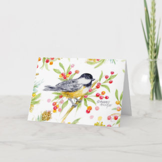 Julkort med Chickadee Berry-gren Meddelande
