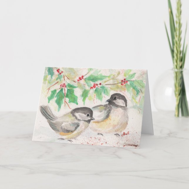 Julkort med Chickadee-fåglar Helgkort (Framsida)