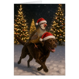 Julkort med chokladlabrador och rapphöna hälsningskort
