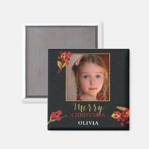 Julkort med eget foto, svart guld rött magnet