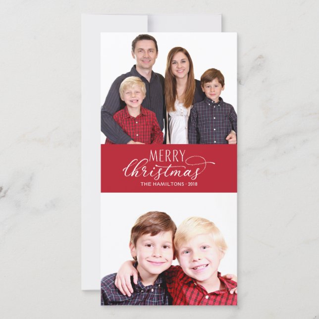 Julkort med familjefoto 2 bilder Chic script (Framsida)