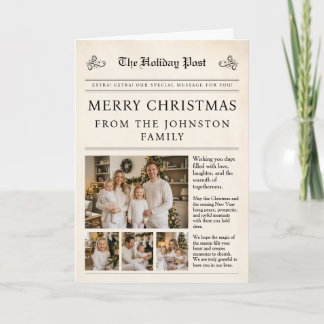 Julkort med familjefoto i tidningsstil kort